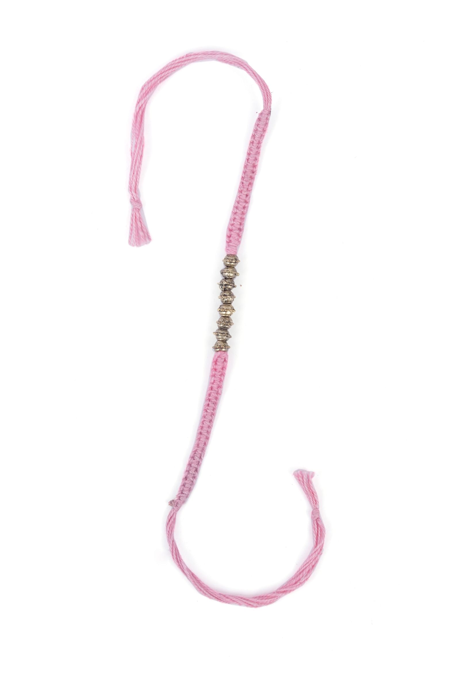 Set Of 2: Ada Pink Thread & Antique Plated Brass Beaded Anklets
