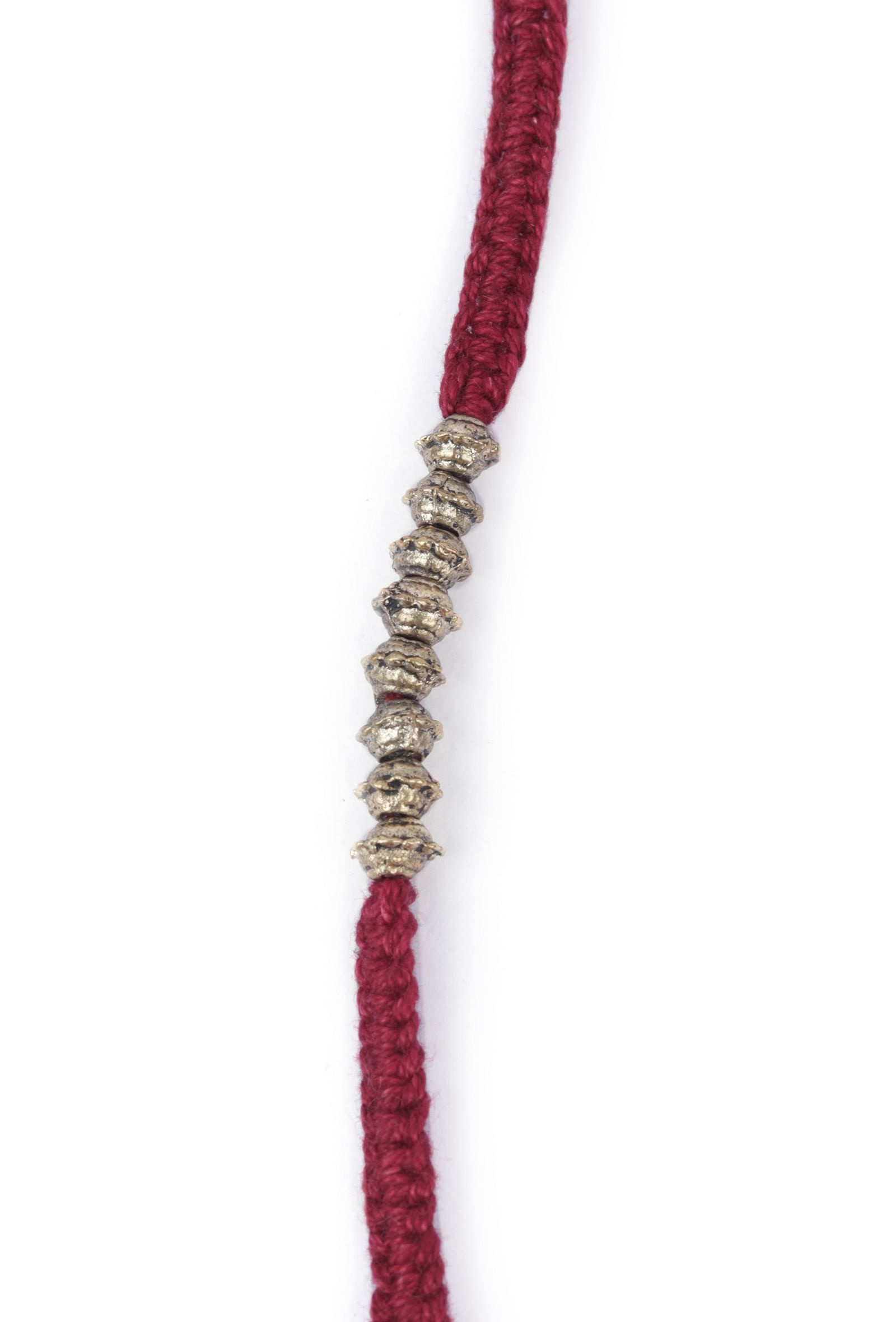 Set Of 2: Garnet Pink Thread & Antique Plated Brass Beaded Anklets