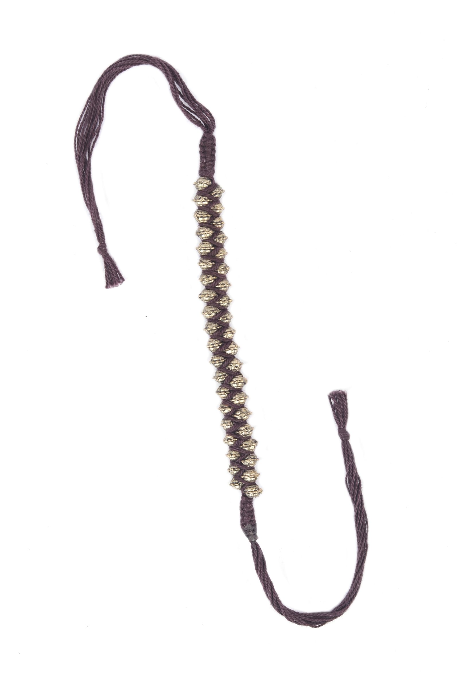 Set Of 2: Dridha Brown Thread & Antique Plated Brass Beaded Anklets