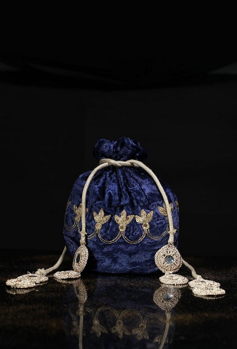 Royal Blue Velvet Potli Bag