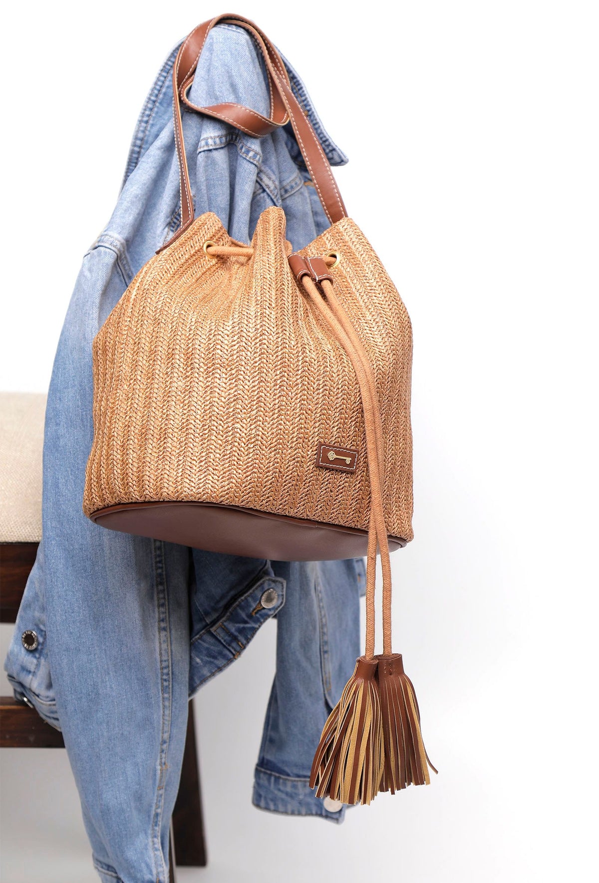 Pecan Brown Raffia Weave Potli Bag