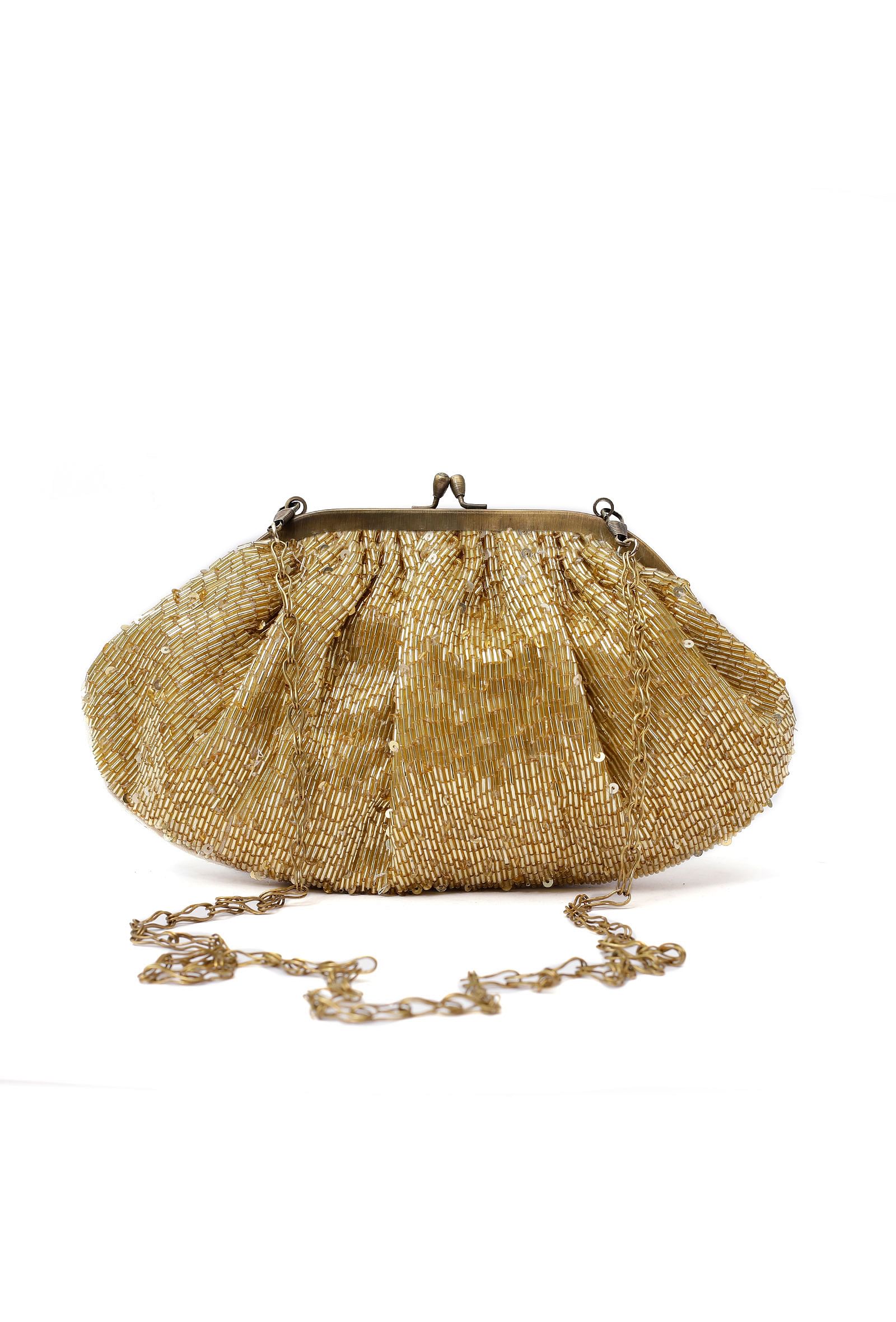 Goldy Golden Embellished Clutch Bag