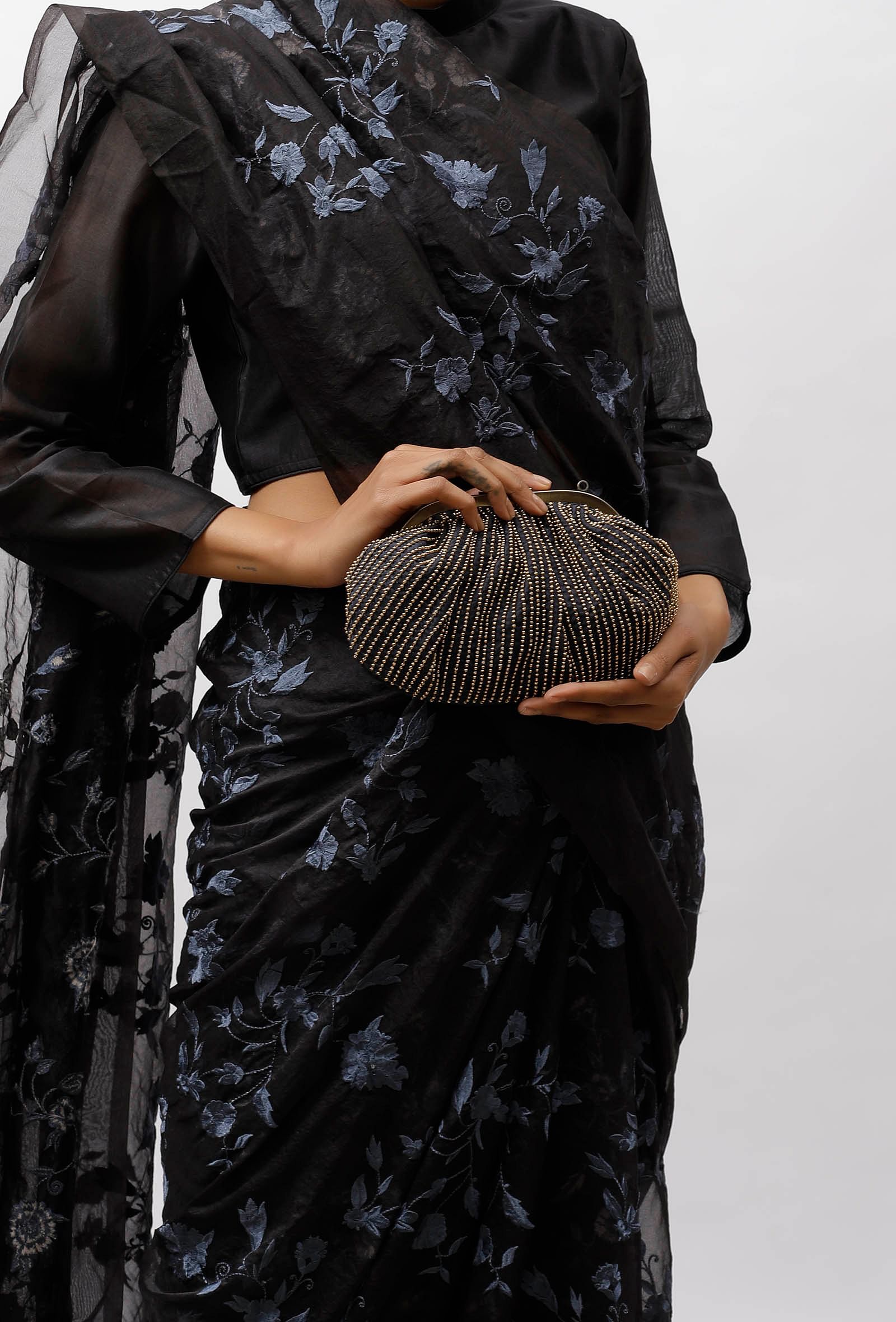 Saira Black Embellished Clutch Bag