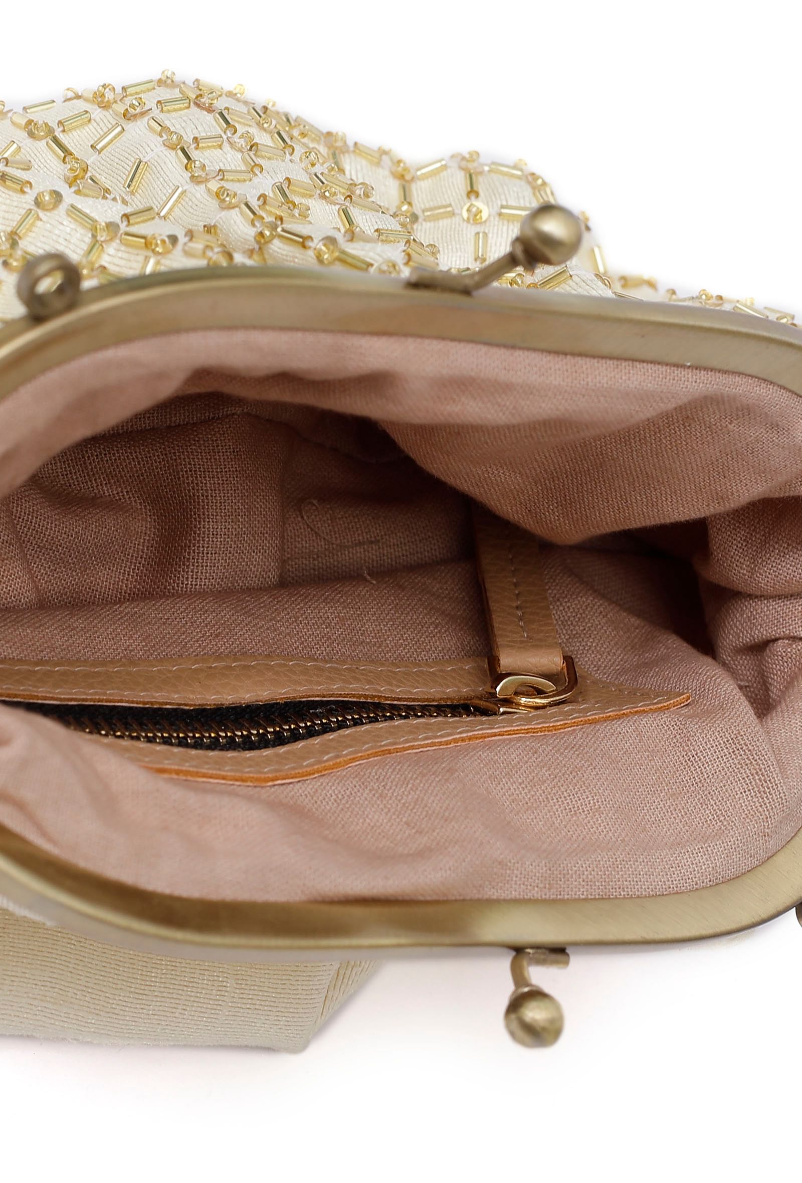 Kiya White-Golden Embellished Clutch Bag