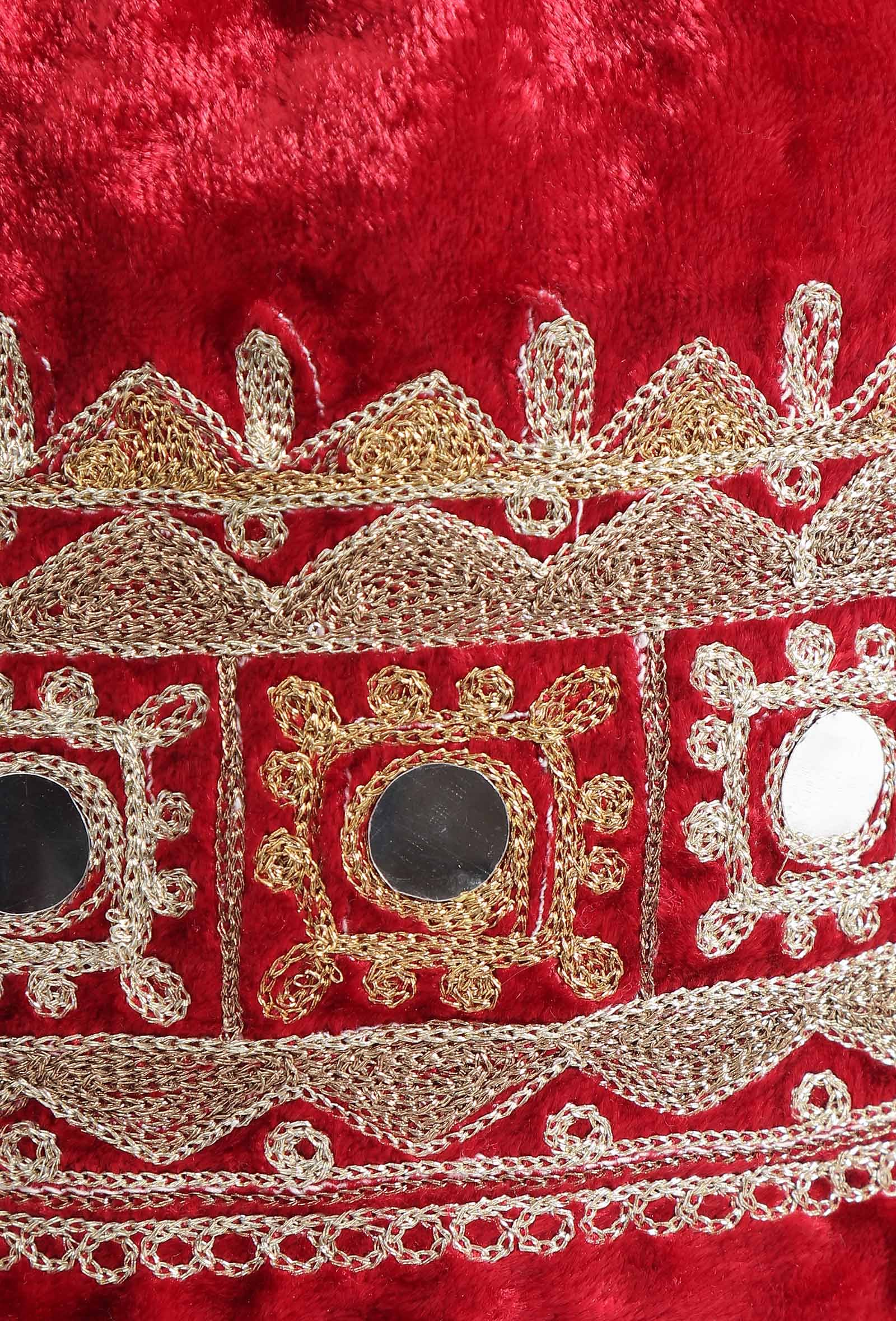 Red Velvet Tila Embroidery Potli