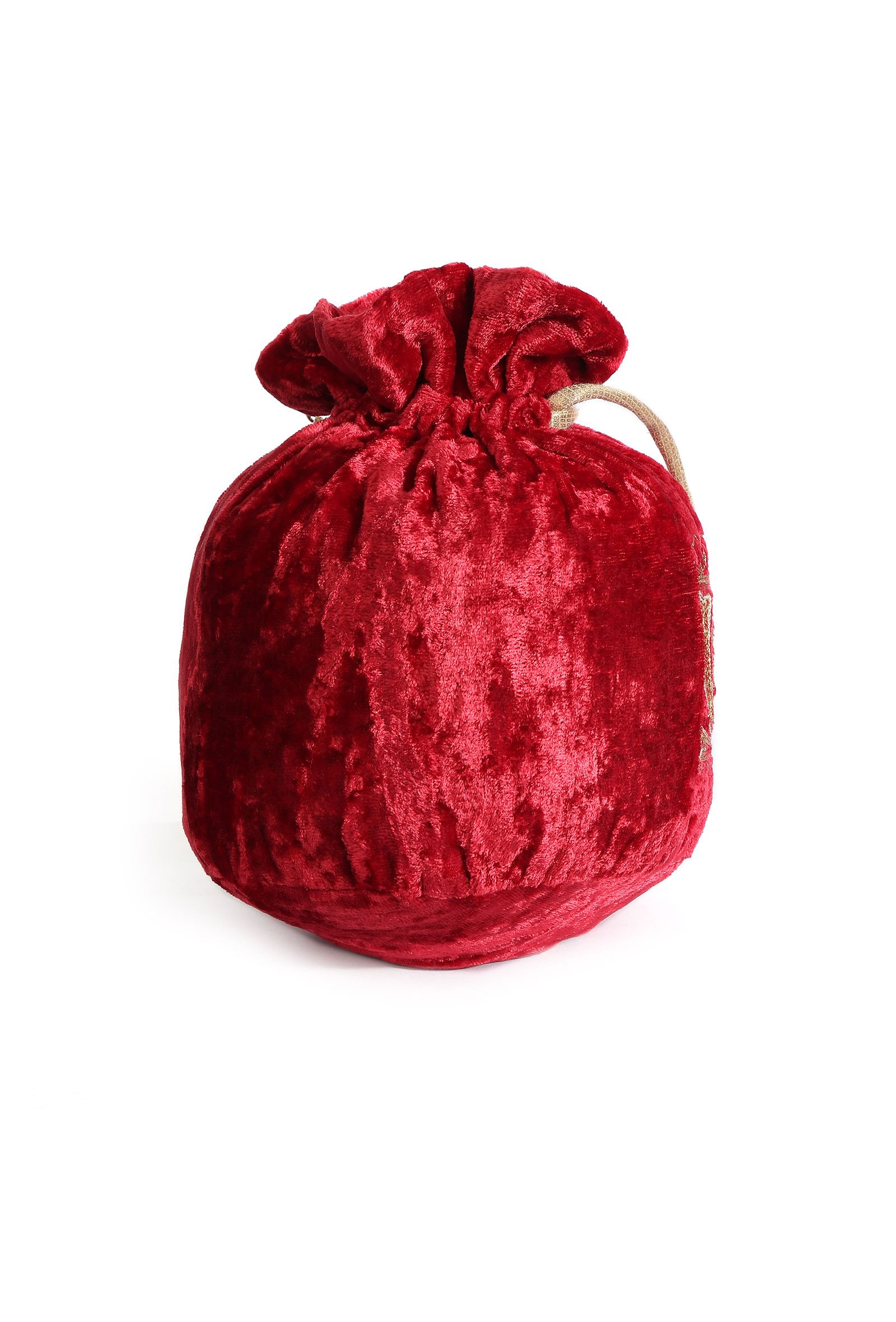 Cherry Red Velvet Tila Embroidery Potli