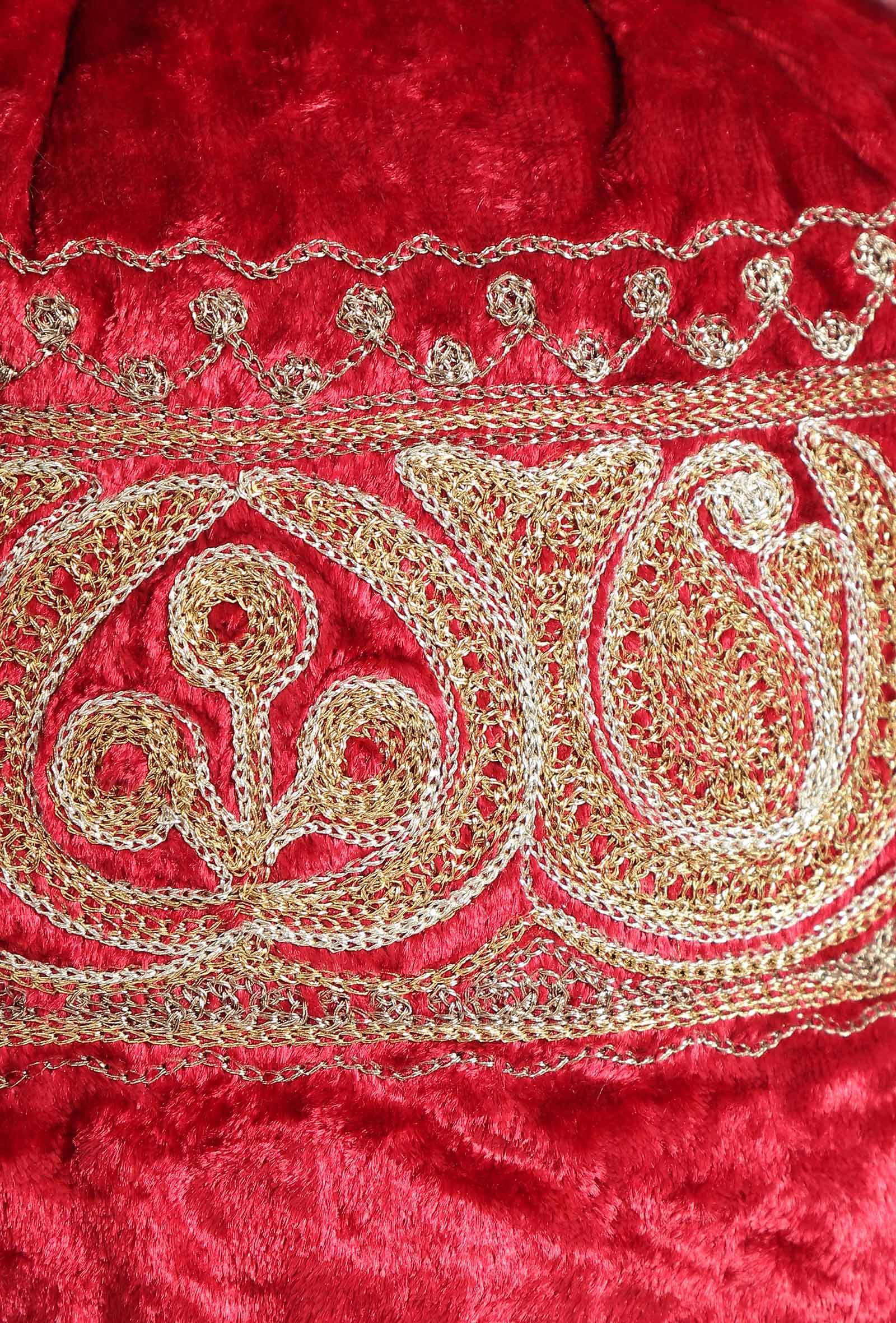 Cherry Red Velvet Tila Embroidery Potli