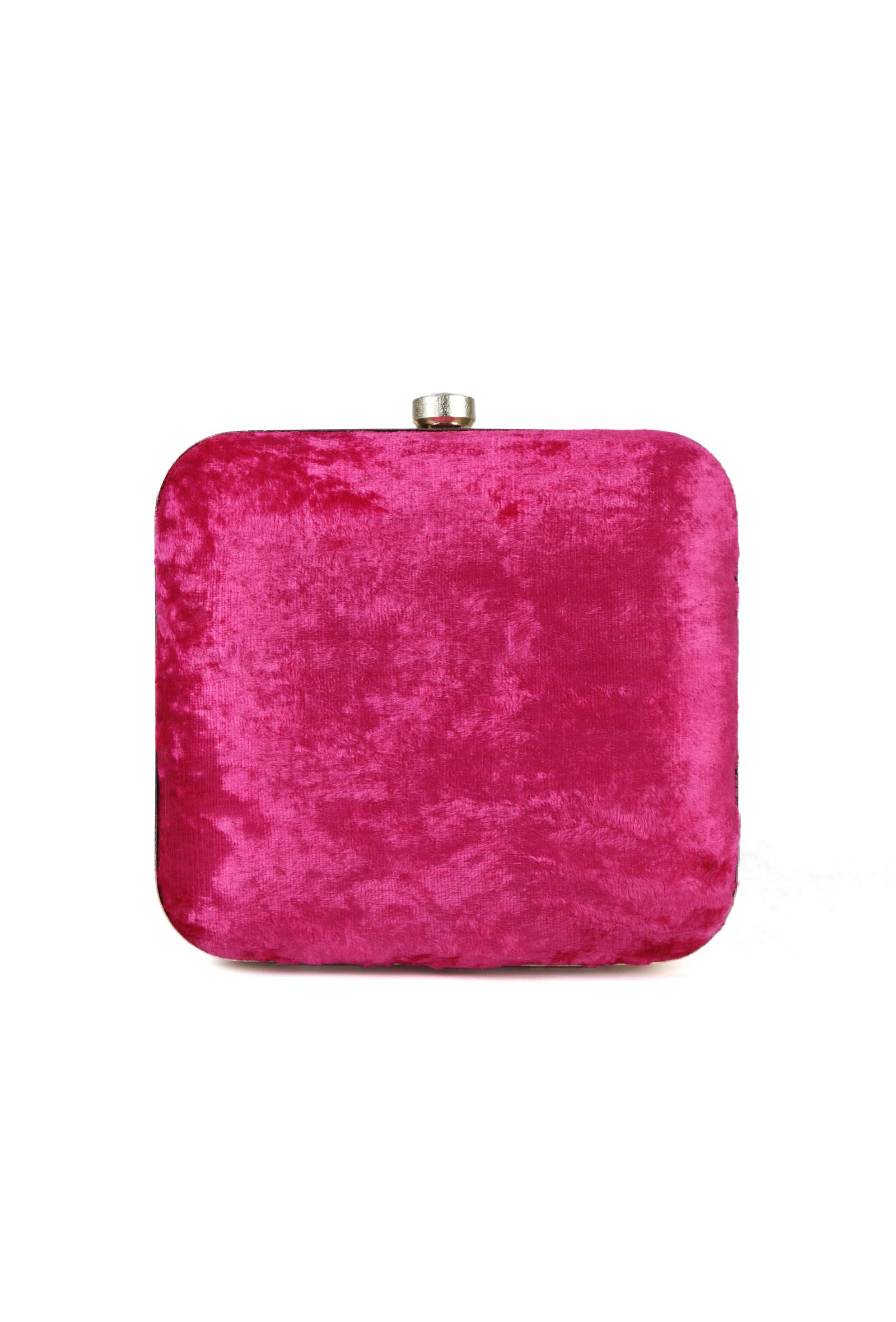Pink velvety box clutch
